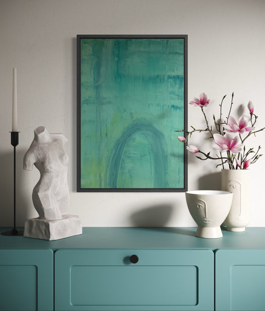 Laguna Beach detail — abstract painting in oak frame