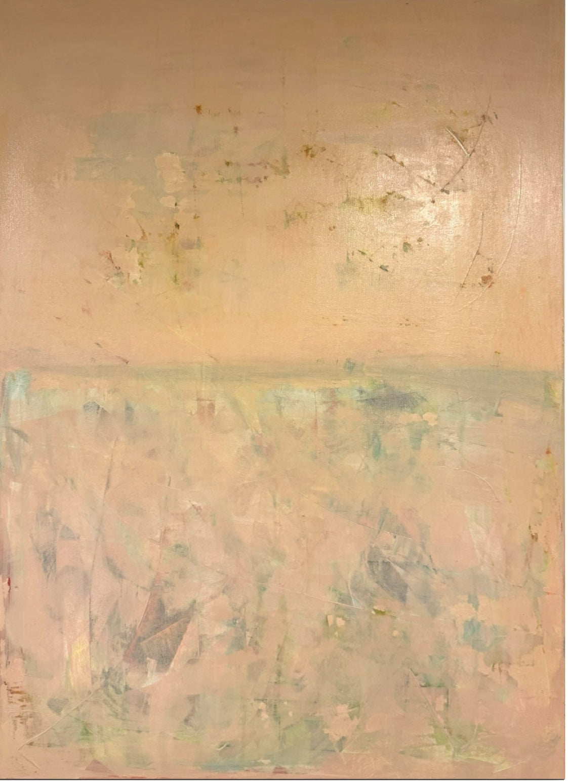 40×30 original abstract painting in acrylic and oil stick, framed in white oak by Kerryn Loesner